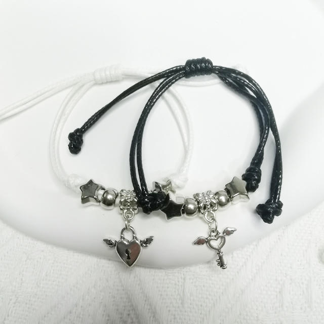 Classic white black color heart arrow charm couples bracelet best friends