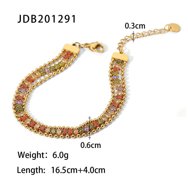 Color cubic zircon statement stainless steel bracelet