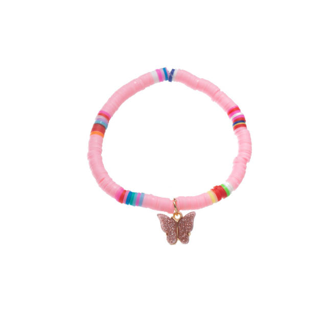 Boho color heishi beads butterfly charm bracelet