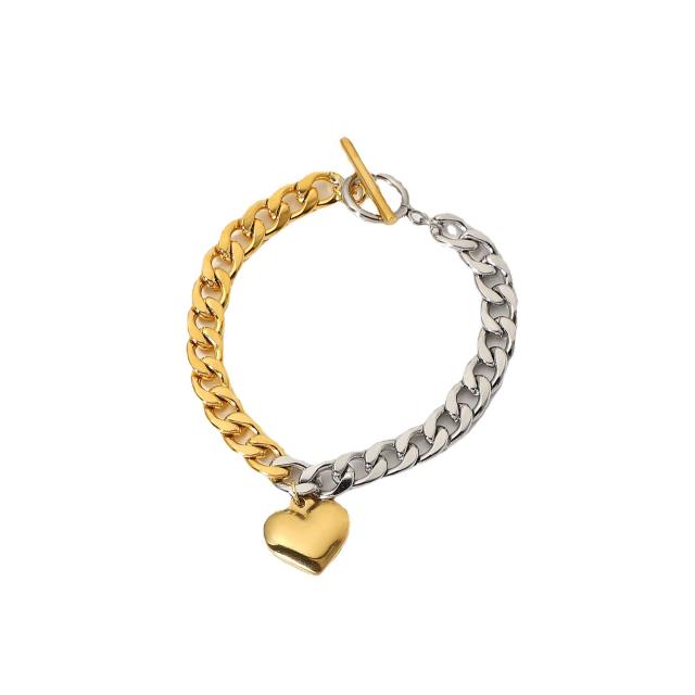 18KG stainless steel two tone heart charm bracelet