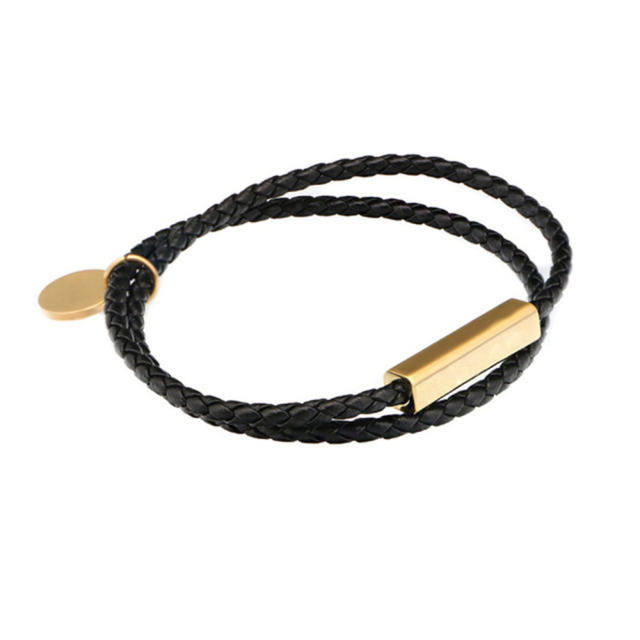 Hand-woven double layer leather rope magnetic snap bracelet