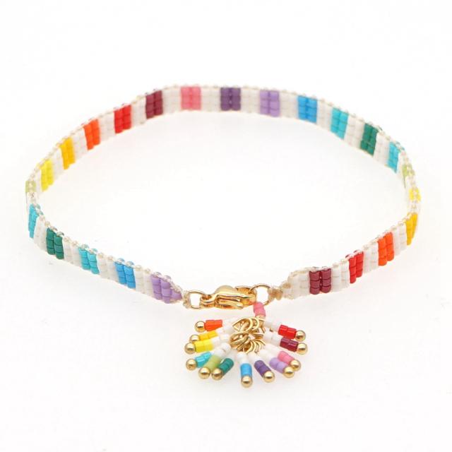 Rainbow color seed beads braided bracelet