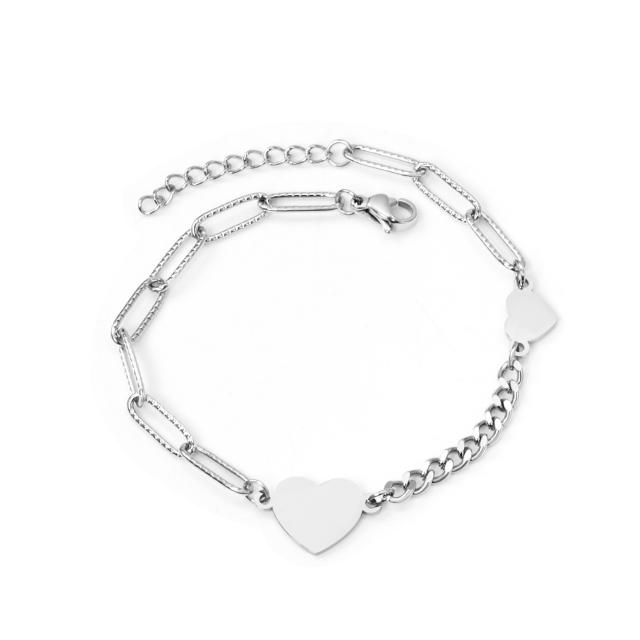 INS stainless steel paperclip chain heart bracelet