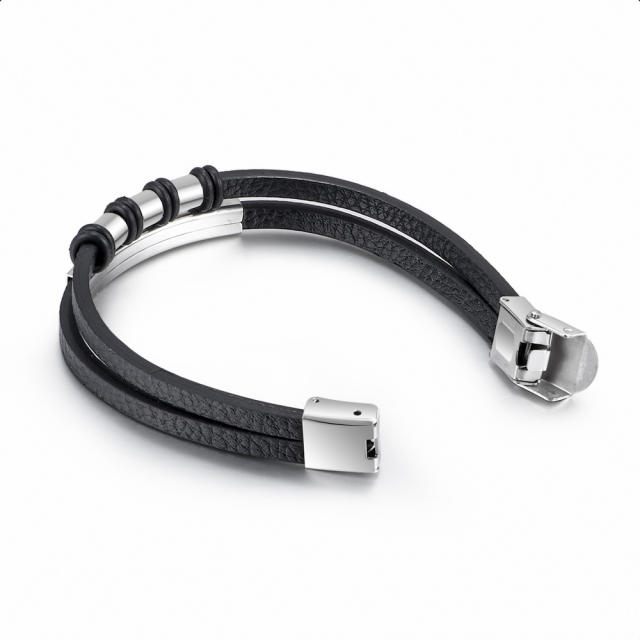 Occident fashion stainless steel accessory PU leather bracelet for men