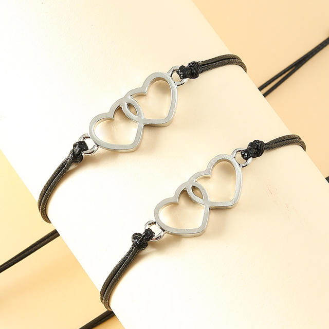Forever sister heart wax line bracelet set