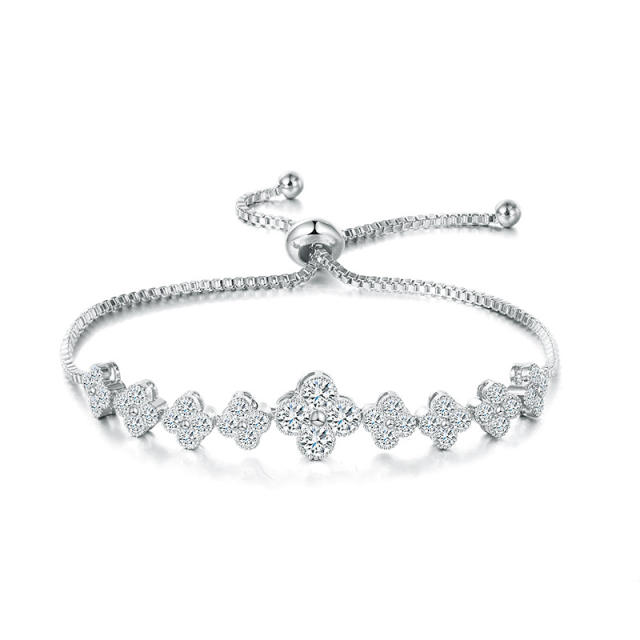 Cubic zircon clover slide bridal bracelet