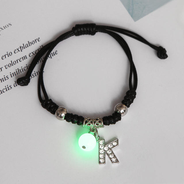 Luminous bracelet inital letter charm string bracelet couple best friends