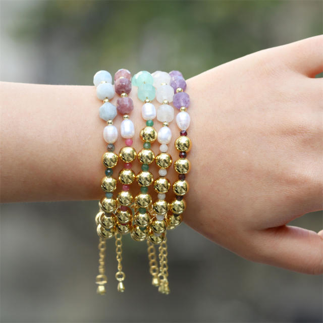 Natural stone beaded water pearl bracelets