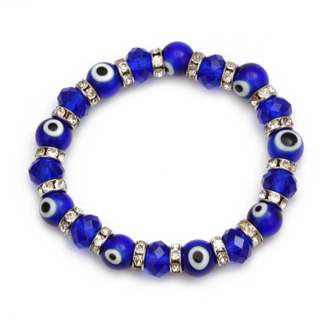 Glass crystal beads evil eye elastic bracelet