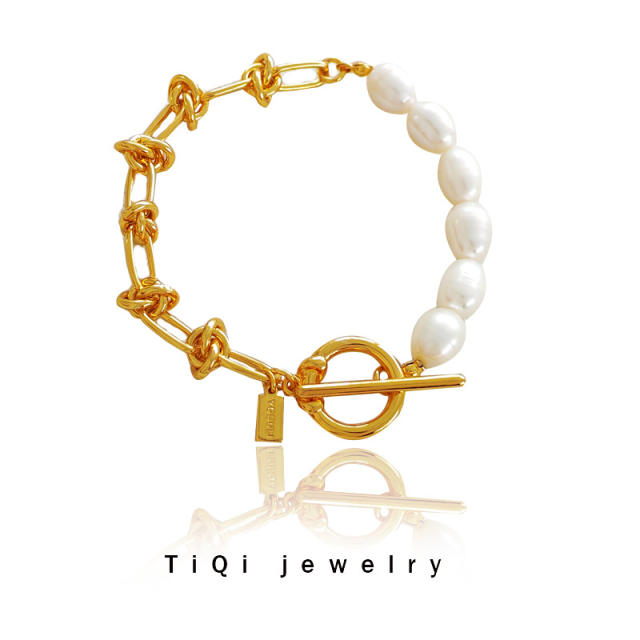 Creative pearl beads copper chain bracelet