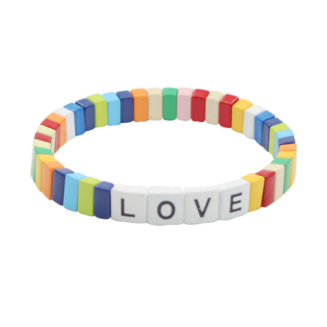 Boho enamel elastic letter bracelet