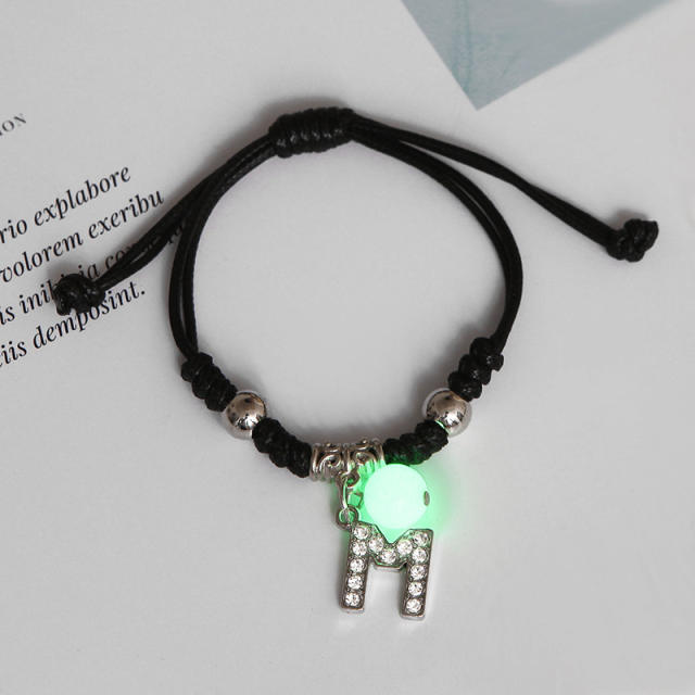 Luminous bracelet inital letter charm string bracelet couple best friends