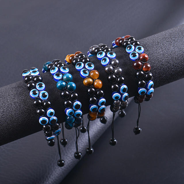 8mm evil eye beaded bracelet tiger eye beads