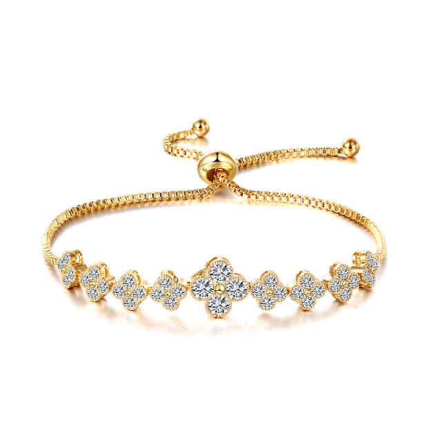 Cubic zircon clover slide bridal bracelet