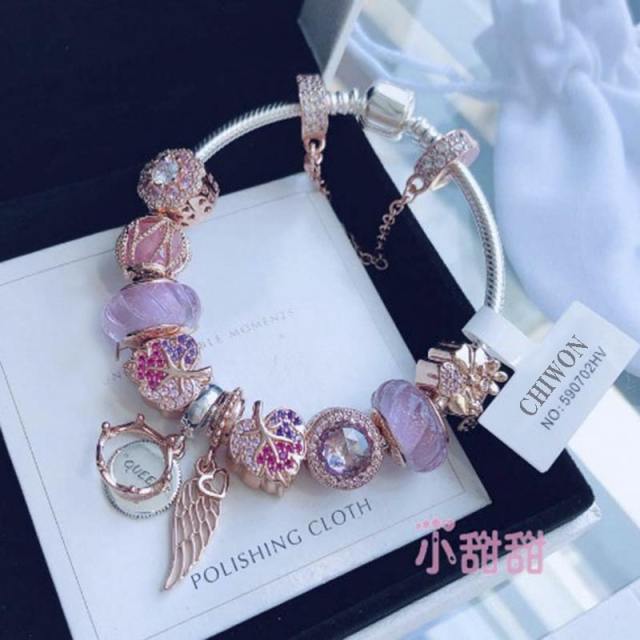 Luxury pink color sereis opal flower charm DIY bracelet