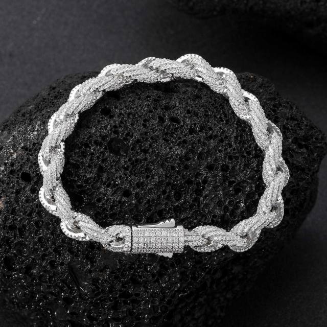 Full of cubic zircon shiny rope chain hiphop bracelet for men