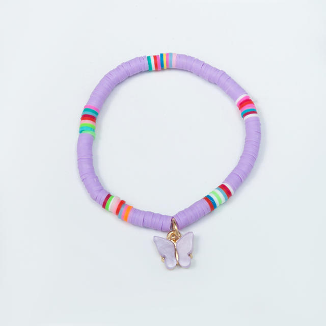 Boho color heishi beads butterfly charm bracelet