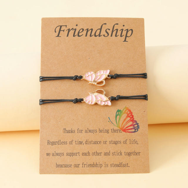 Rainbow color enamel butterfly best friends bracelet