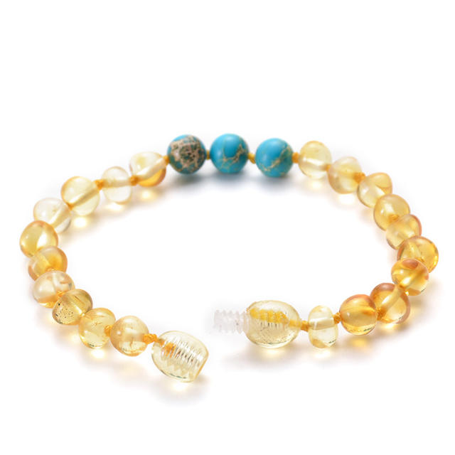 Natural amber beads bracelet baby teething gift 15cm