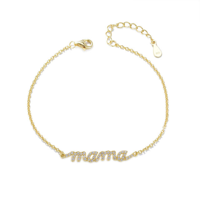 S925 sterling silver diamond mama letter bracelet
