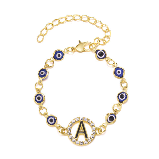 Diamond inital letter evil eye bracelet