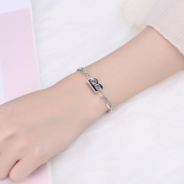 Letter B S925 sterling silver chain bracelet