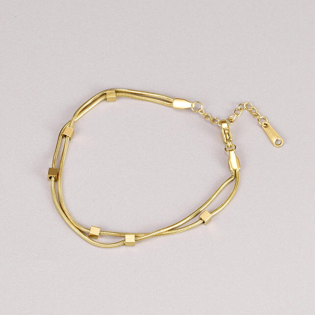 18KG tiny square two layer stainless steel snake chain bracelet