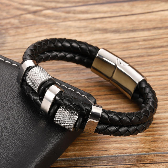 Stainless steel magnetic buckle leather bracelet braid bracelet