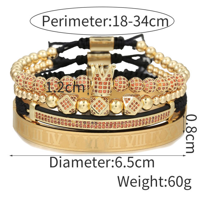 Color rhinestone setting ball crown accessory men's bracelet set