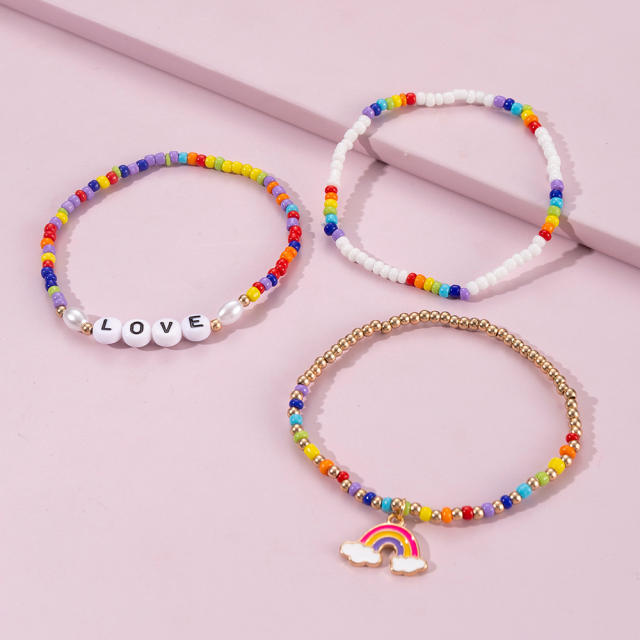 Boho color beads love letter 3pcs bracelet set