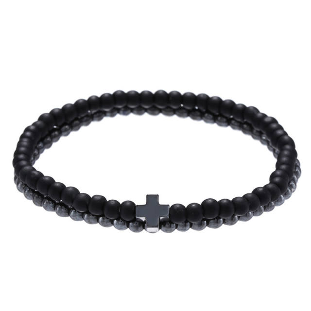 4mm black beaded elastic bracelet for men