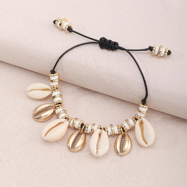 Boho heishi beads shell charm bracelet