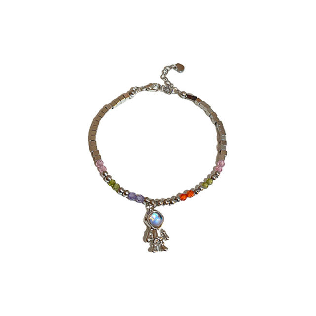 Colorful crystal block astronaut pendant heart bracelet