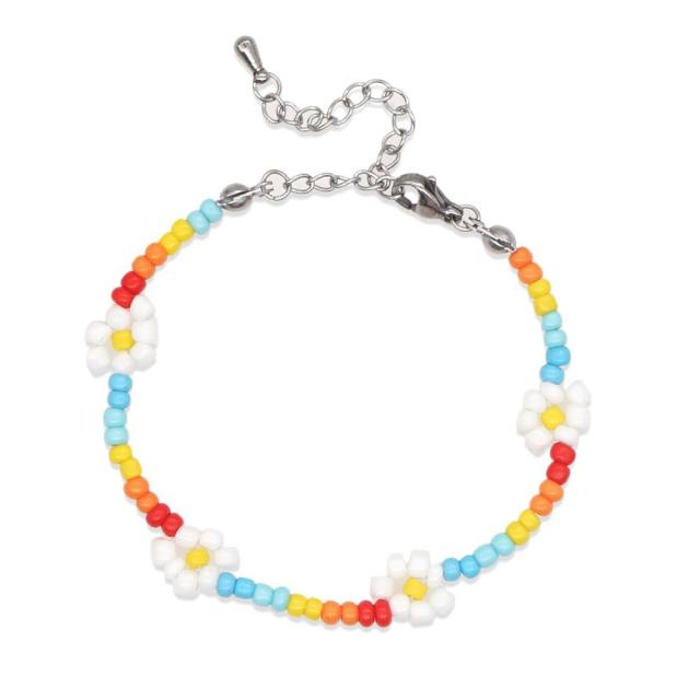 Boho glass beads seed beads flower layer bracelet
