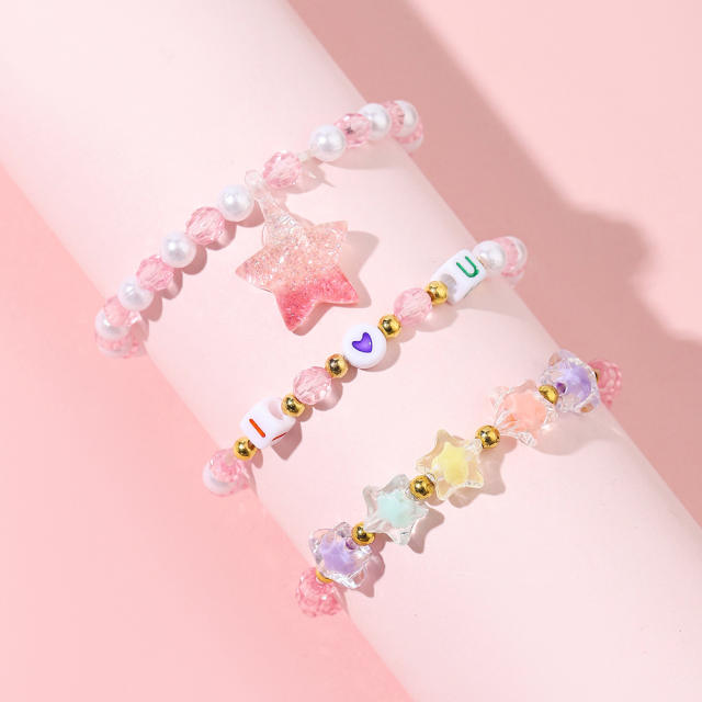 Sweet star color beads bracelet set for kids
