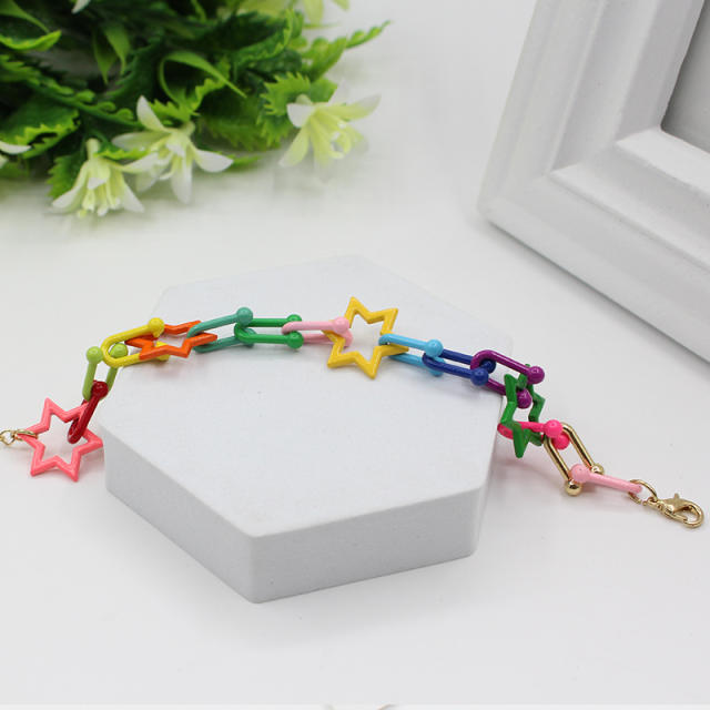 Colored enamel charm bracelet