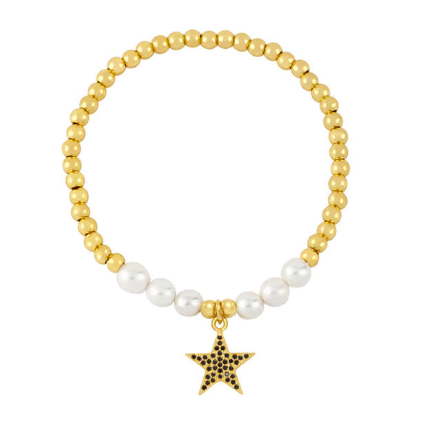 Amazon hot sale faux pearl star charm beaded elastic bracelet