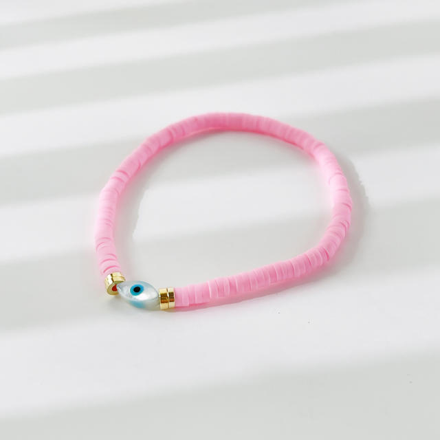 Boho rainbow color heishi beads evil eye bracelet