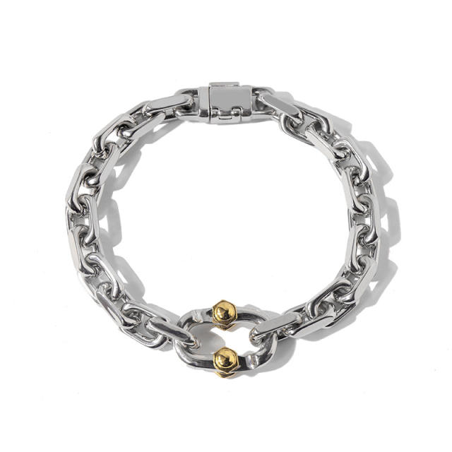 exaggerated rough neutral punk gold silver contrast color chain bracelet