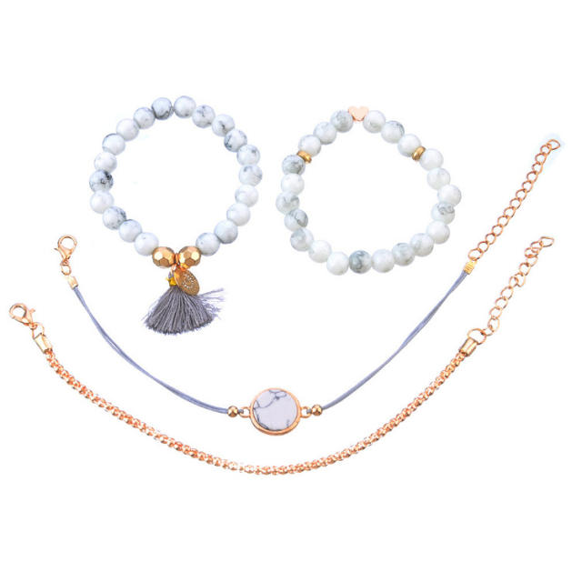 Boho popular turquoise beads tassel bracelet set