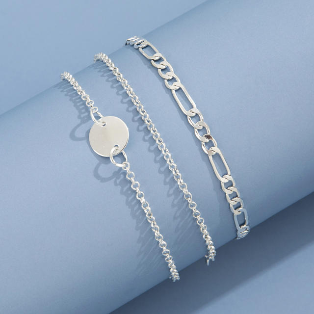 3PCS silver color figaro chain bracelet set