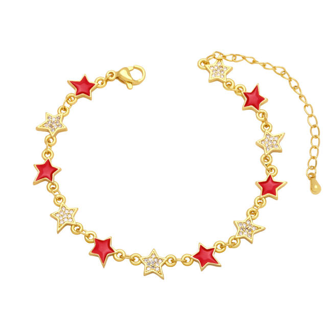 Color enamel star rhinestine bracelet for women