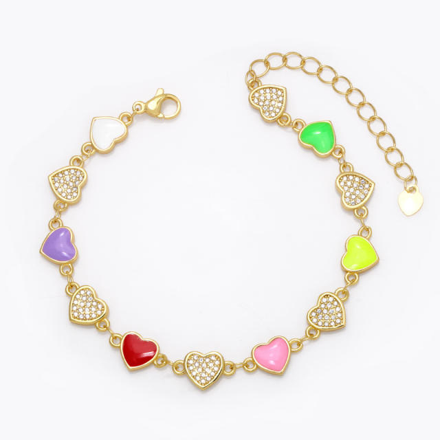 Boho enamel heart colored copper bracelet
