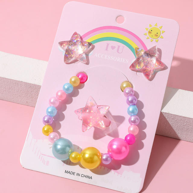 Hot sale star shaped acrylic beads bracelt rings set