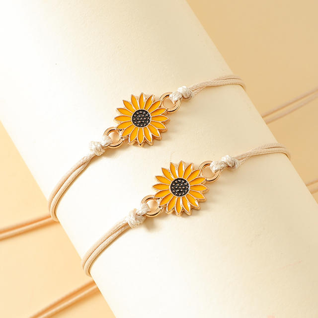 Enamel sunflower wax line bracelet set