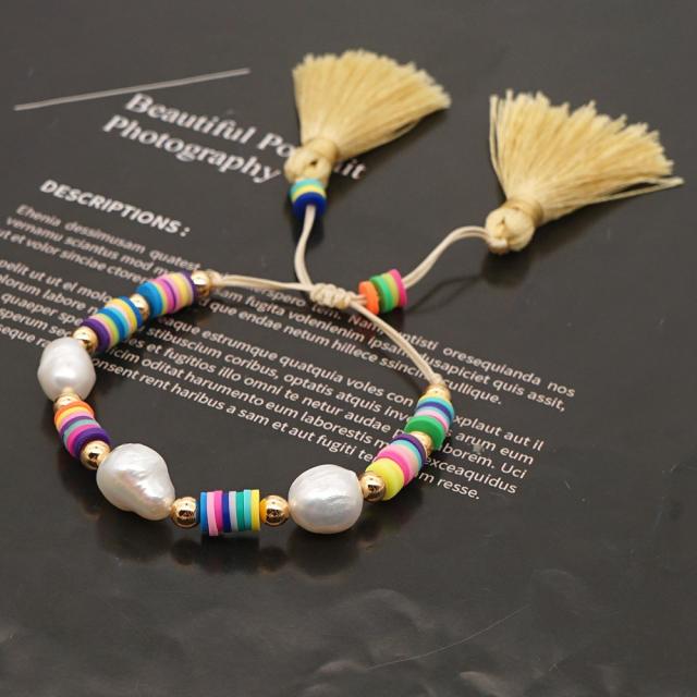 Boho water pearl heishi beads string bracelet