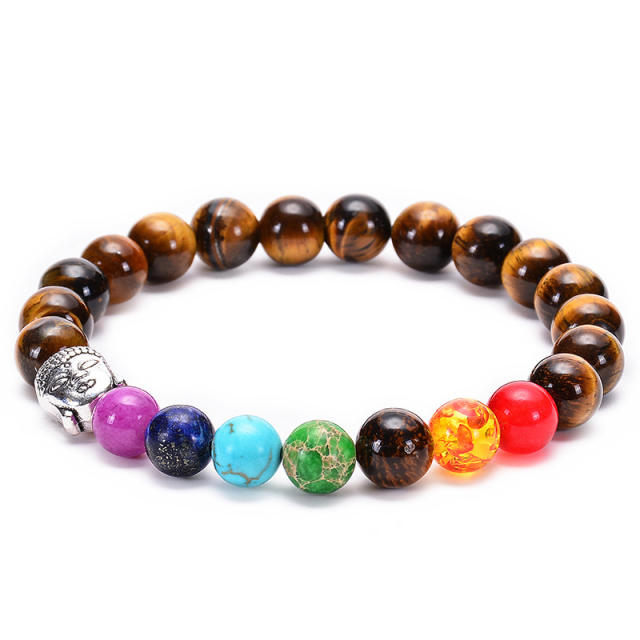 Colorful natural stone Buddha head bracelet