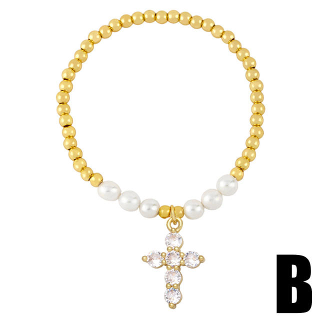 Freshwater pearl cross Virgin beaded bracelet