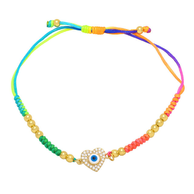 Ceative enamel evil eye heart shape string bracelet