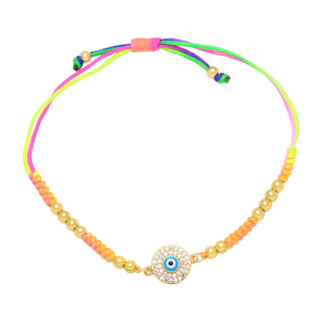 Boho color enamel evil eye color string braided bracelet